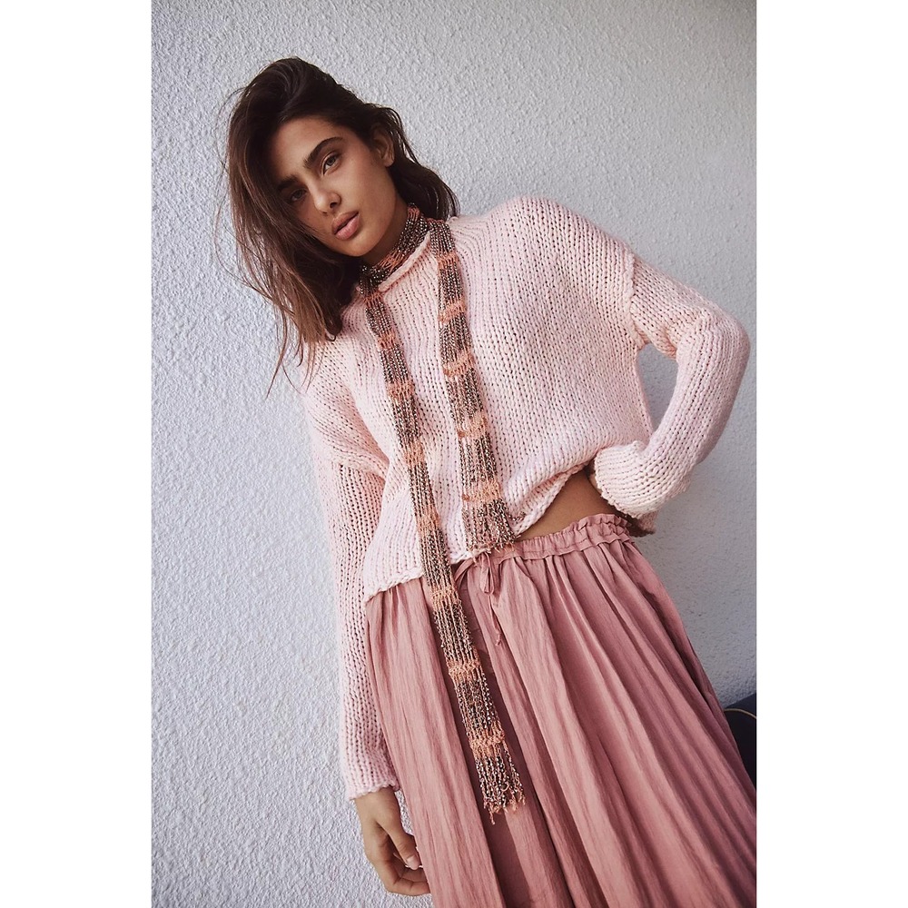 Free People Opal Rollneck Knit Sweater Soft Pink Cropped Boxy Boho Coastal